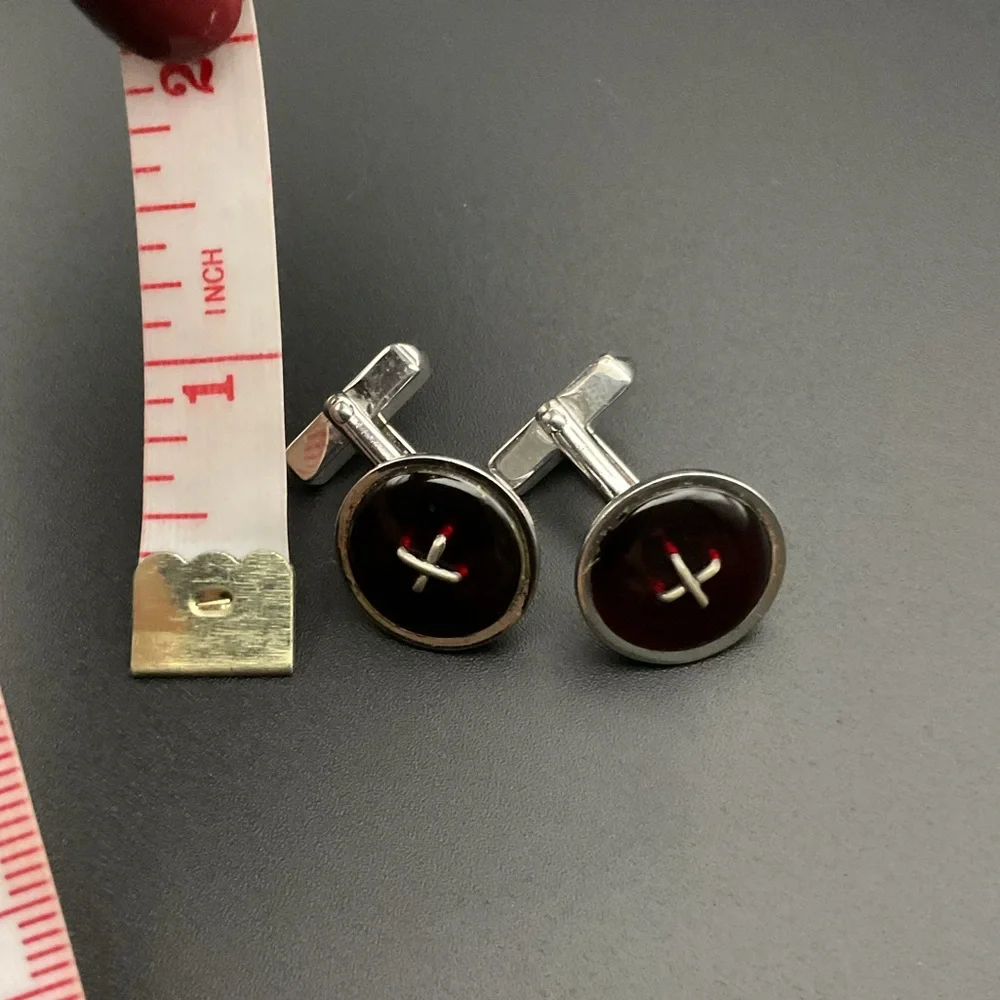 Sterling Silver and Red Glass Cuff Links by Swank
